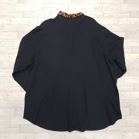 VTG 90s Fashion Bug 22/24W Ribbed Cardigan Shacket Animal Print Trim Black NEW - Picture 7 of 12